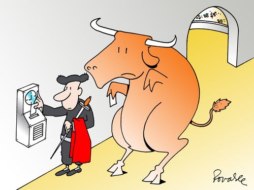 Clocking in - Bull and Matador.