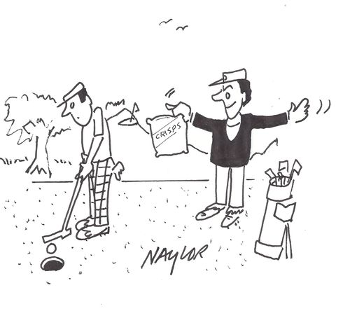 Golfer uses a packet of crisps to cause a distraction.
