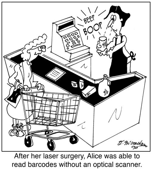 After her laser surgery, Alice was able to read barcodes without an optical scanner.