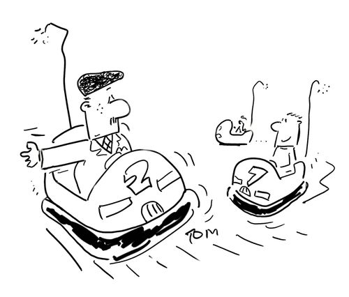 Driver indicating right turn on dodgems.
