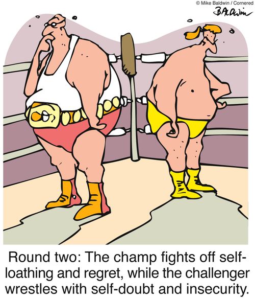 Round two: The champ fights off self-loathing and regret, while the challenger wrestles with self-doubt and insecurity.