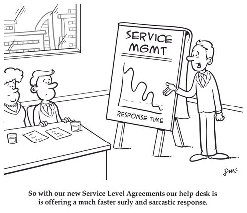 "So with our new Service Level Agreements our help desk is offering a much faster surly and sarcastic response."
