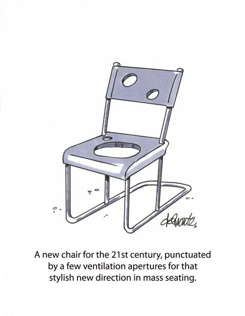 A new chair for the 21st century, punctuated by a few ventilation apertures for that stylish new direction in mass seating.