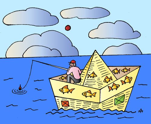 Fisherman and paper boat