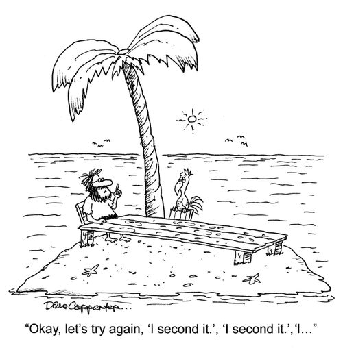 'Okay, let's try again, 'I second it.', 'I second it.', 'I...'