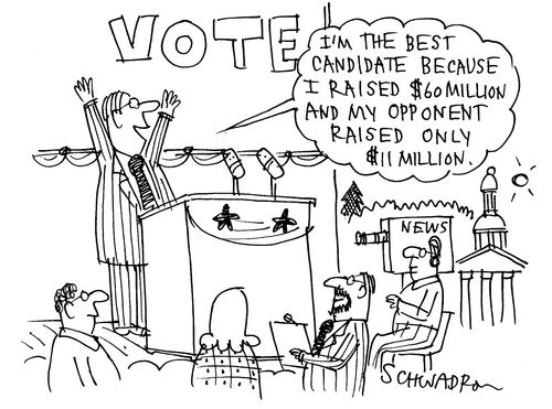 'I'm the best candidate because I raised $60 million and my opponent only raised $11 million.'