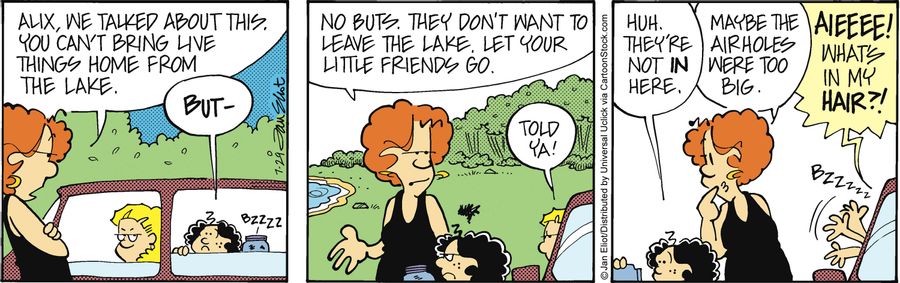'Alex we talked about this, you can't bring live things home from the lake. . . no buts, they don't want to leave the lake. Let your little friends go.'