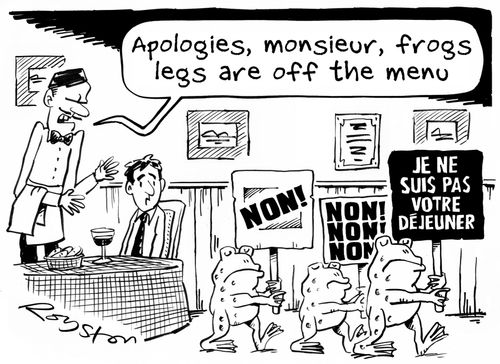 "Apologies, monsieur, frogs legs are off the menu."
