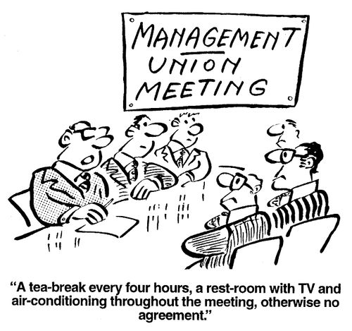 "A tea-break every four hours, a rest-room with TV and air-conditioning throughout the meeting, otherwise no agreement."