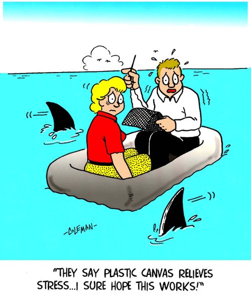 'They say plastic canvas relieves stress.  I sure hope this works.'