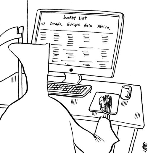 Grim Reaper visiting bucket list website.
