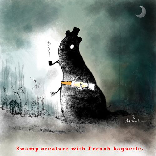 Swamp creature with French baguette.
