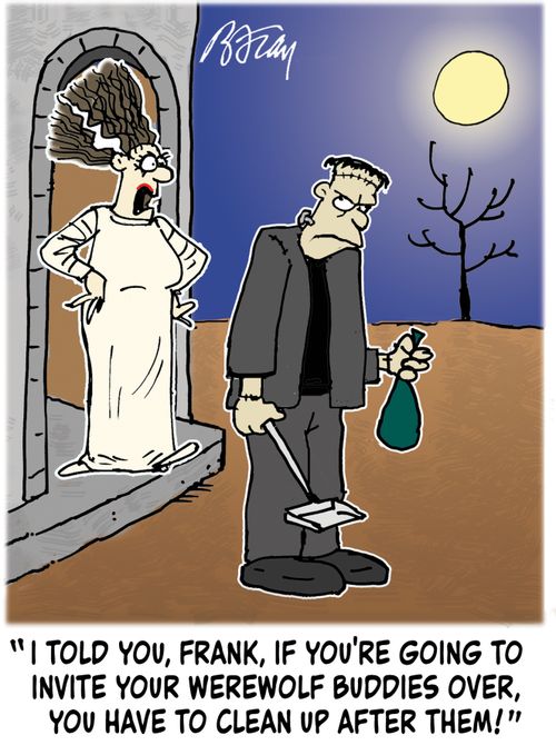 'I told you, Frank, if you're going to invite your werewolf buddies over, you have to clean up after them!'