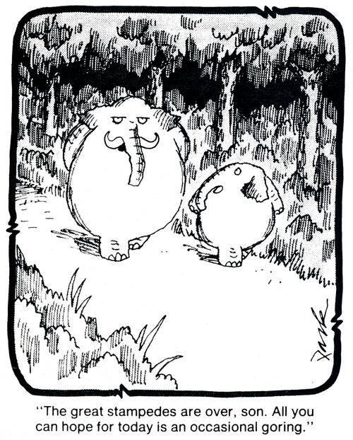 'The great stampedes are over, son. All you can hope for today is an occasional goring.'
