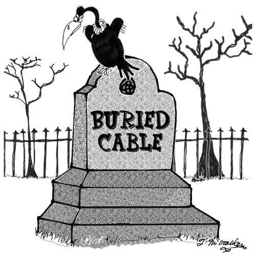 In a grave yard one tombstone says, 'Buried Cable.'