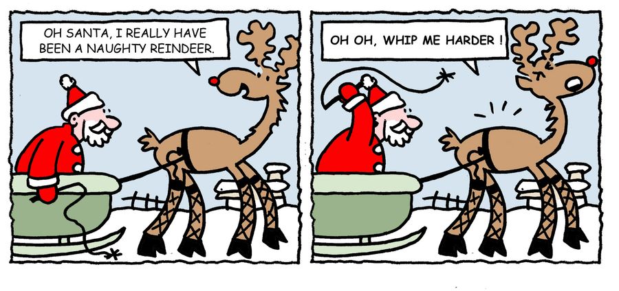 'Oh Santa, I really have been a naughty reindeer. Oh oh, whip me harder.'