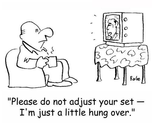 'Please do not adjust your set -- I'm just a little hung over.'