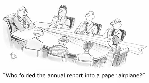 'Who folded the annual report into a paper airplane?'
