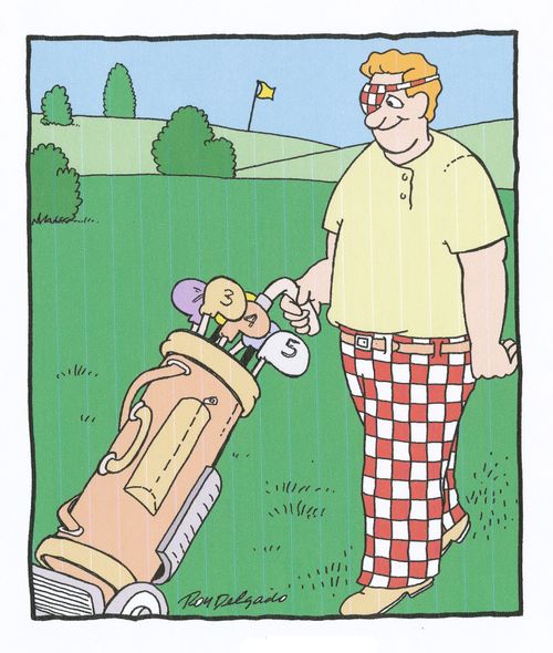 One-eyed golfer with matching eye-patch.