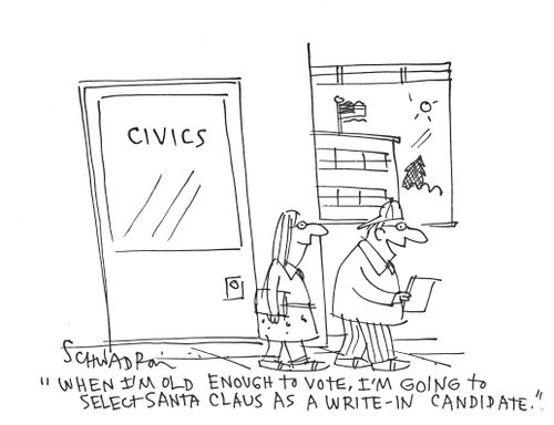 'When I'm old enough to vote, I'm going to select Santa Claus as a write-in candidate.'