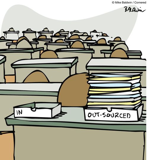 Desk trays - 'In' and 'Out-sourced'.