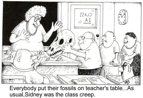 Everybody put their fossils on teacher's table...As usual,Sidney was the class creep.