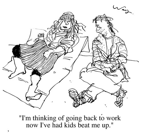 "I'm thinking of going back to work now I've had kids beat me up"
