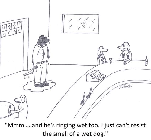 'Mmm … and he's ringing wet too. I just can't resist the smell of a wet dog.'