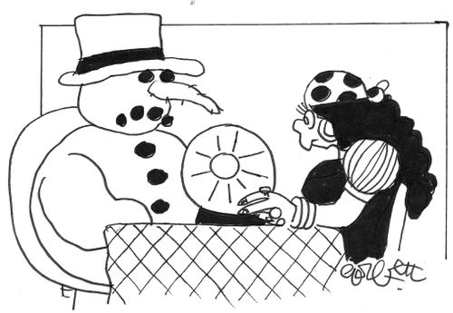 Fortune teller sees sun in snowman's future.