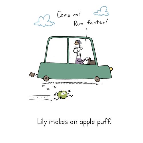 Lily makes an apple puff.