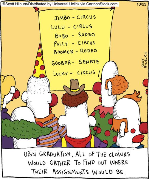 Upon graduation, all of the clowns would gather to find out where their assignments would be.