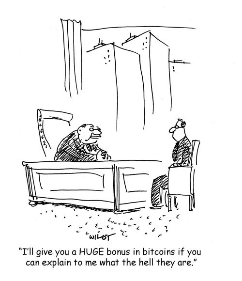 'I'll give you a HUGE bonus in bitcoins if you can explain to me what the hell they are.'