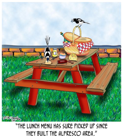 'The lunch menu has sure picked up since they built the alfresco area.'