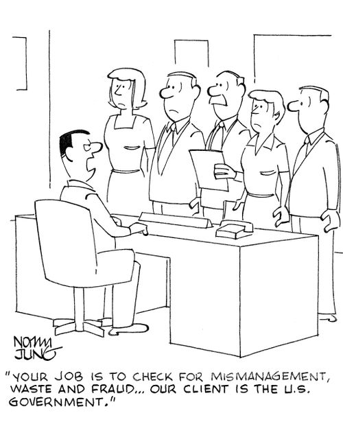 'Your job is to check for mismanagement, waste and fraud...our client is the U.S. government.'
