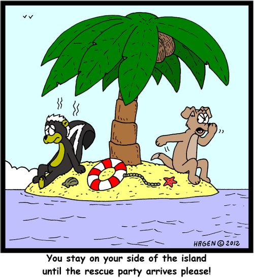 'You stay on your side of the island until the rescue party arrives please!'