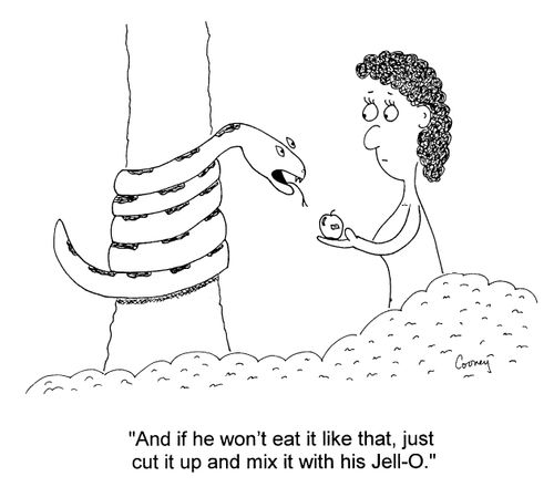 "If he won't eat it like that, just cut it up and mix it with his Jell-O."