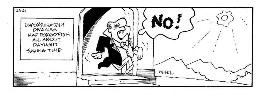 Unfortunately Dracula had forgotten all about daylight saving time.