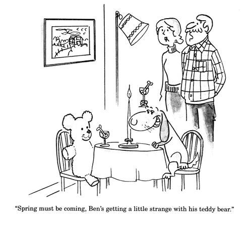 'Spring must be coming, Ben's getting a little strange with his teddy bear.'