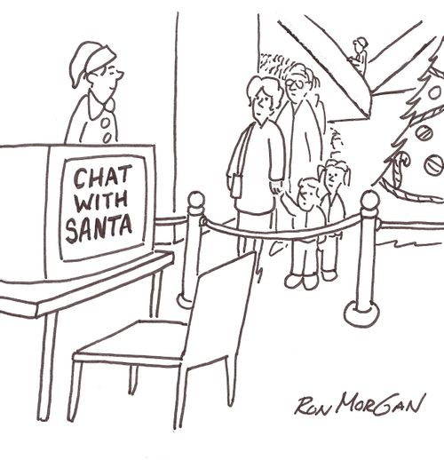Computer is set up to 'Chat with Santa' for children waiting in line.