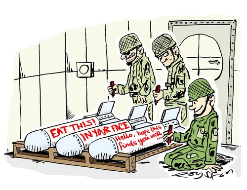 Messages on bombs say: 'Eat this!', 'In your face', 'Hello hope this finds you well ...' 