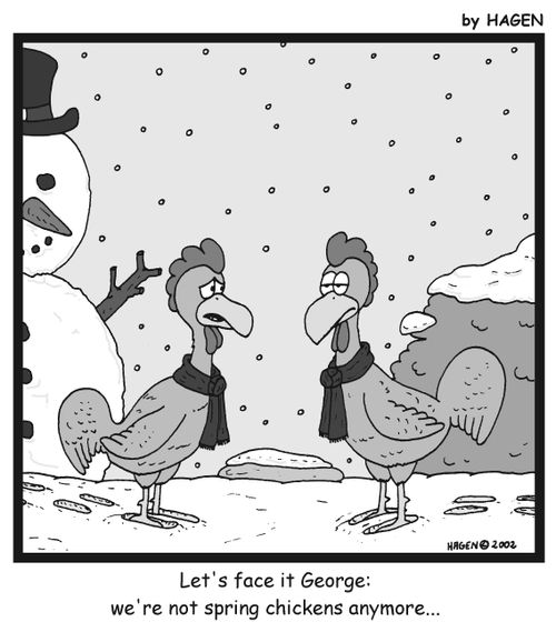 'Let's face it George: we're not spring chickens anymore...'