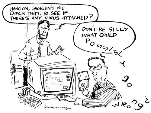 Computer virus affecting cartoon speech bubbles