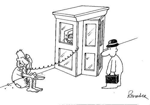 Begger using the telephone