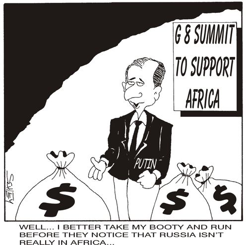'Well... I better take my booty and run before they notice that Russia isn't really in Africa...'