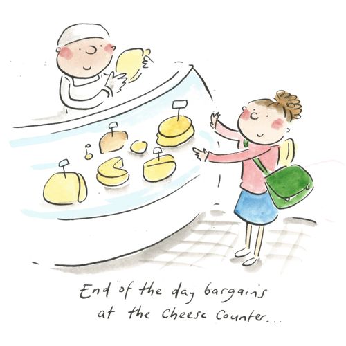 End of the day bargains at the cheese counter.