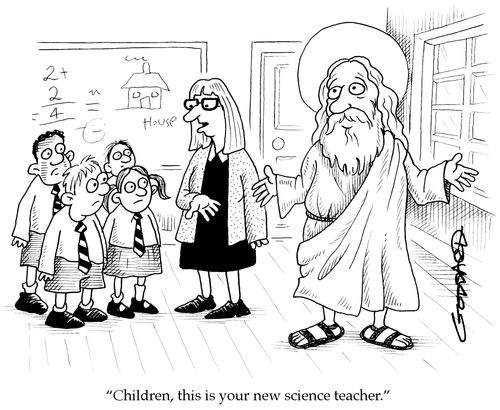 'Children, this is your new science teacher.'