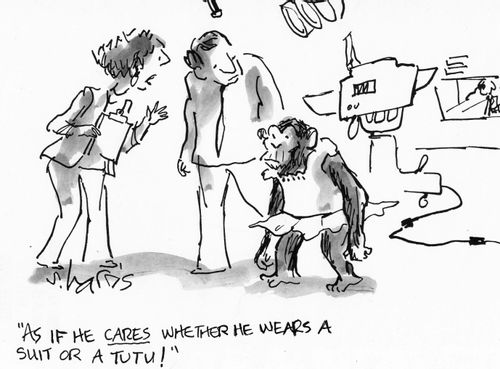 "As if he cares whether he wears a suit or a tutu."
