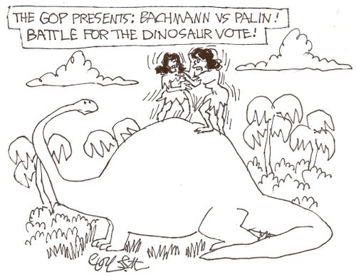 The GOP presents: Bachmann vs Palin!  Battle for the dinosaur vote!