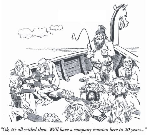 'Ok, it's all settled then. We'll have a company reunion here in 20 years...'