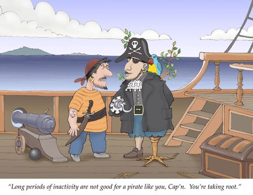 'Long periods of inactivity are not good for a pirate like you, Cap'n. You're taking root.'